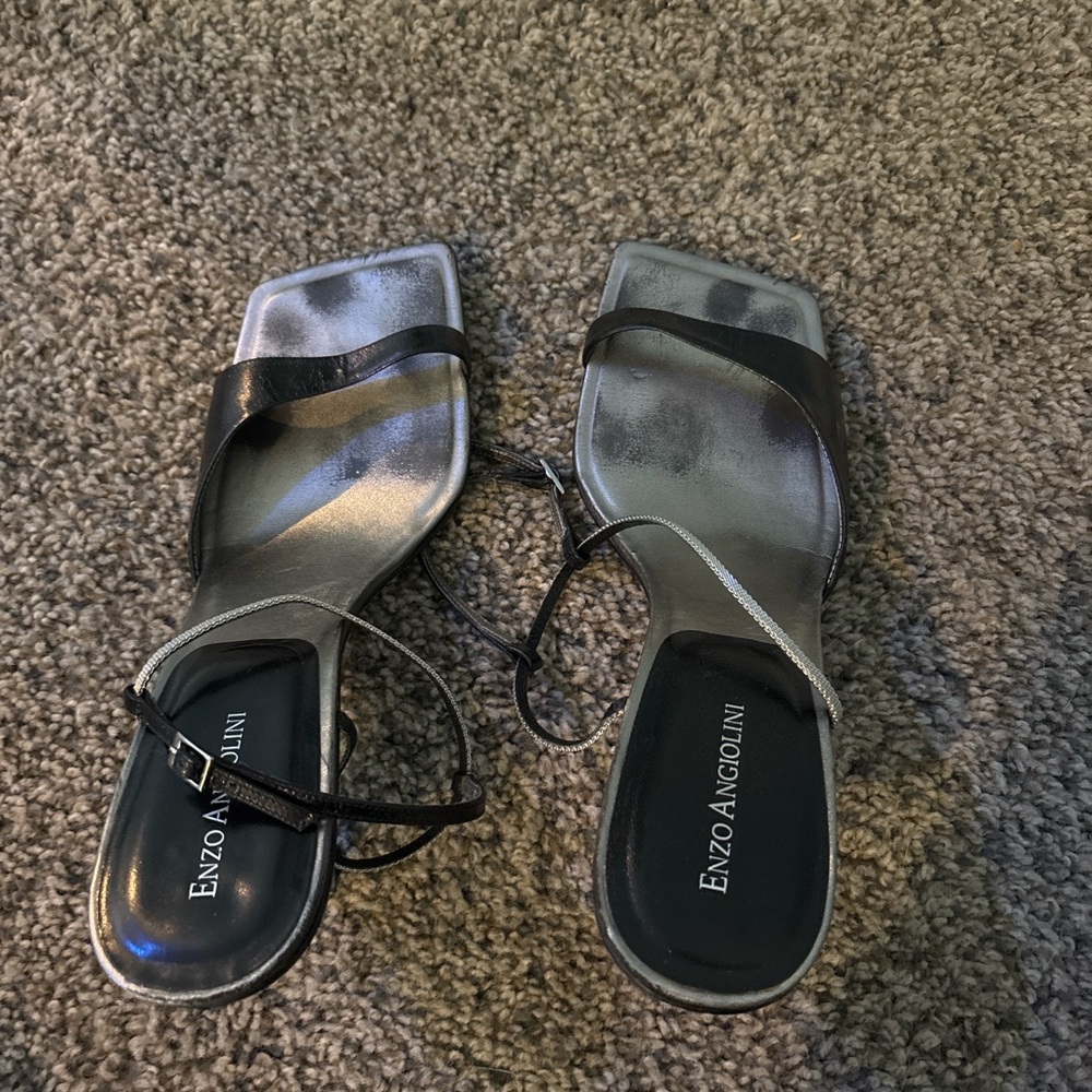 Enzo Angiolini Black and Silver Heels
